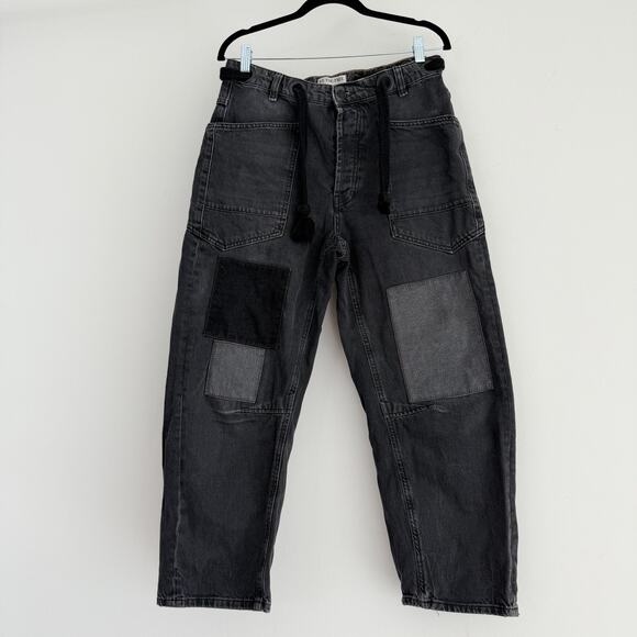 Free People Denim - Free People Moxie Low Slung Barrel Jeans Womens 27 Black Patchwork Boho Pants